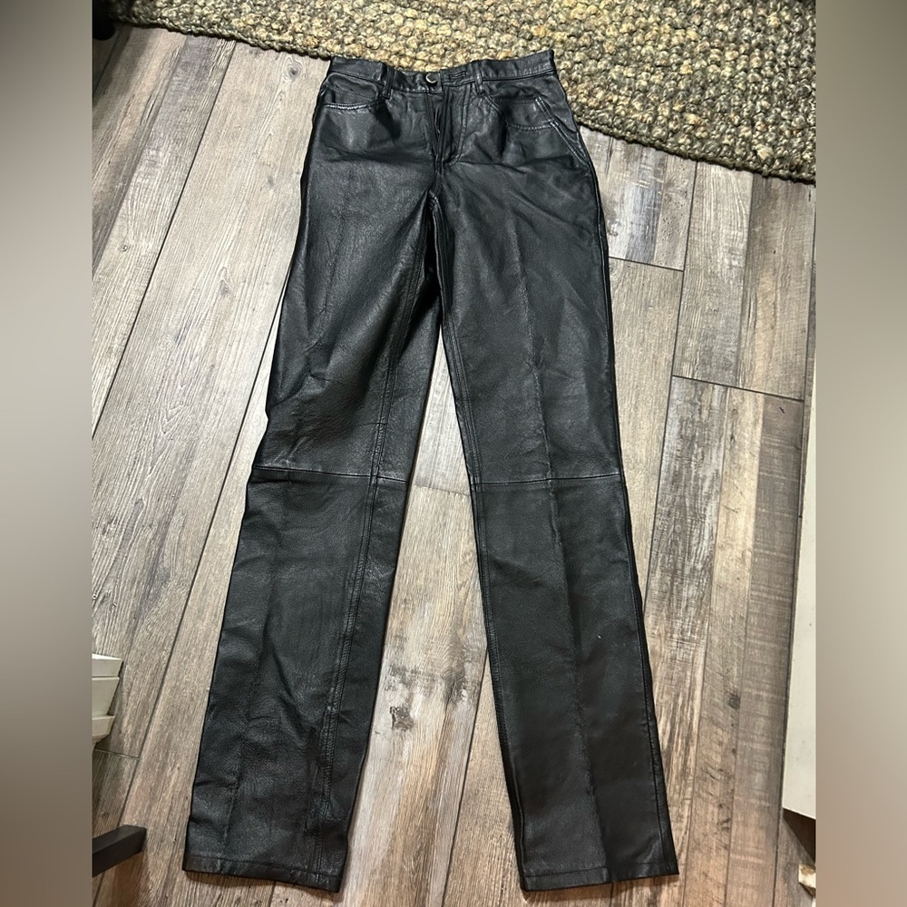 POSTED Basic Editions Black Smooth Leather pants Trousers 0/25